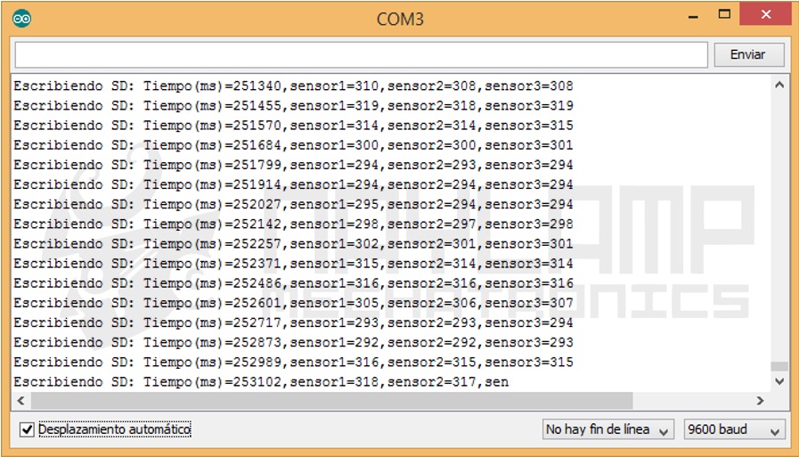 Monitor Serial datalogger csv arduino SD